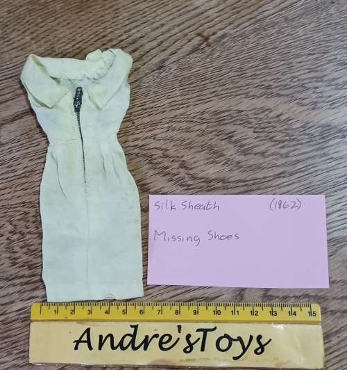 Vintage Mattel Barbie_ Orig. Fashion Pak Pale Yellow Silk Sheath Dress 1962