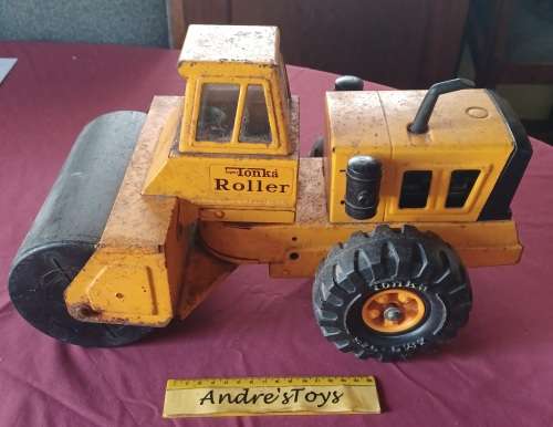 Tonka Vintage Mighty Tonka Orange Steam Roller Pressed Steel All Original