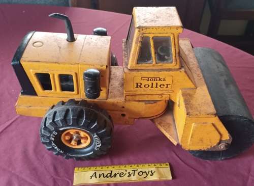 Tonka Vintage Mighty Tonka Orange Steam Roller Pressed Steel All Original