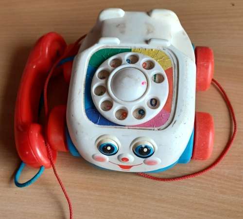 Fisher Price Mattel 1993 Pull Along Rotary Telephone Toy Classic Toddler Wheels