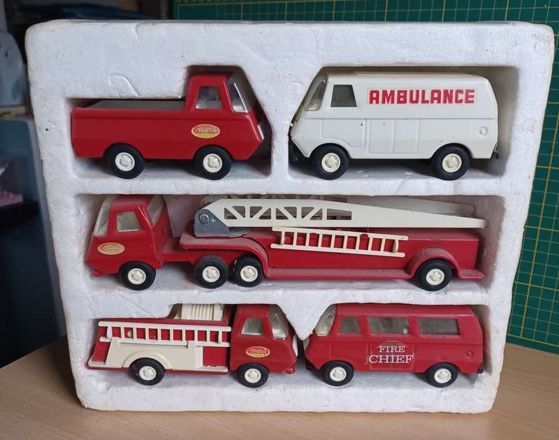 Vintage NEW Tonka Pressed Steel Set # 830 1970s Fire Department Set In Original box