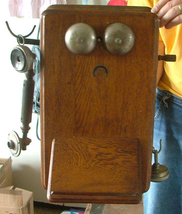 Rare ~ Vintage ~ wall mounded  Telephone with ROUND BADGE