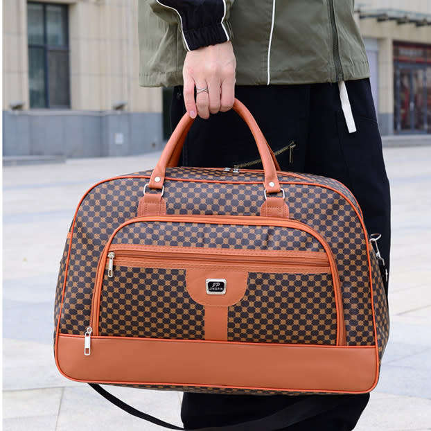 Travel duffel bag foldable lightweight large capacity portable plaid duffel bag
