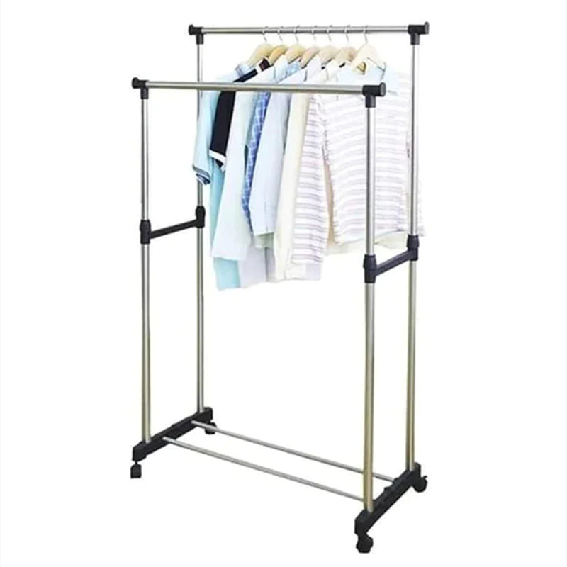 Double Rod Clothes Rack for Drying, Hanging and Displaying Clothes Rack with Wheels