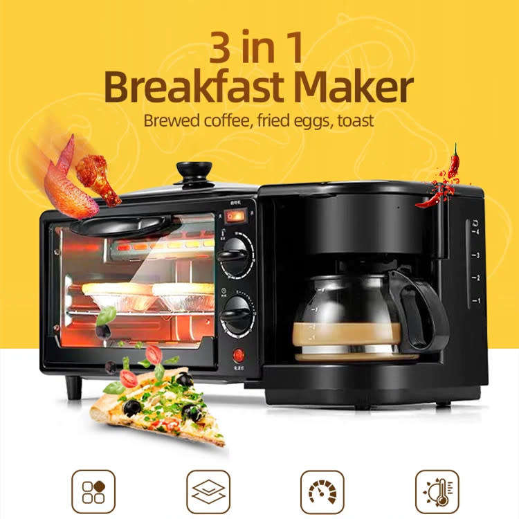 3-in-1 breakfast machine, multifunctional coffee machine, non-stick frying pan and oven for home use