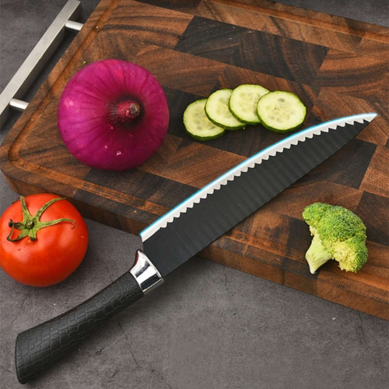 Six-piece black corrugated knife kitchen stainless steel knife set