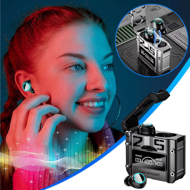 Metal Spray Paint Wireless Bluetooth Headphones Digital Display TWS Touch Control LED Headphones