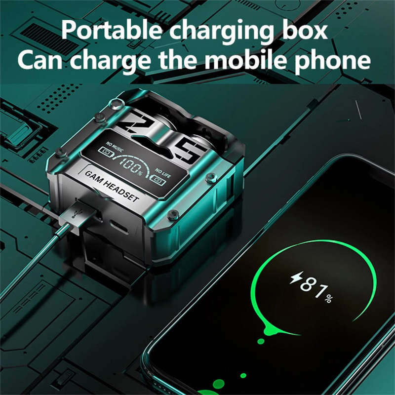 Metal Spray Paint Wireless Bluetooth Headphones Digital Display TWS Touch Control LED Headphones