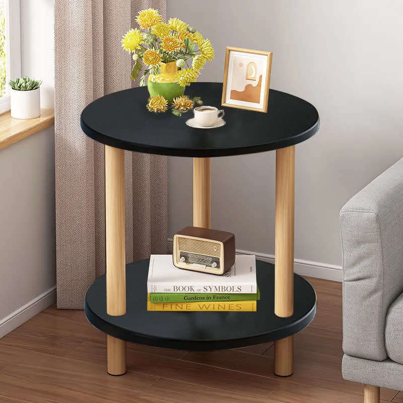 Modern simple double layer round coffee table balcony living room corner table