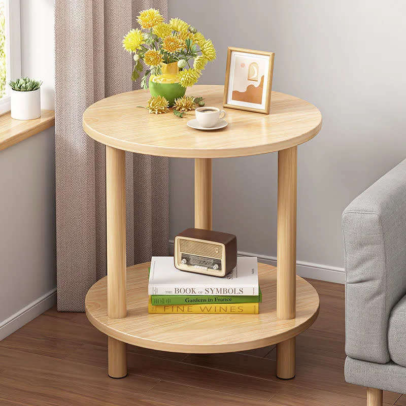 Modern simple double layer round coffee table balcony living room corner table