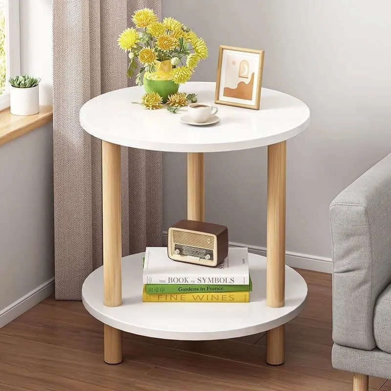 Modern simple double layer round coffee table balcony living room corner table