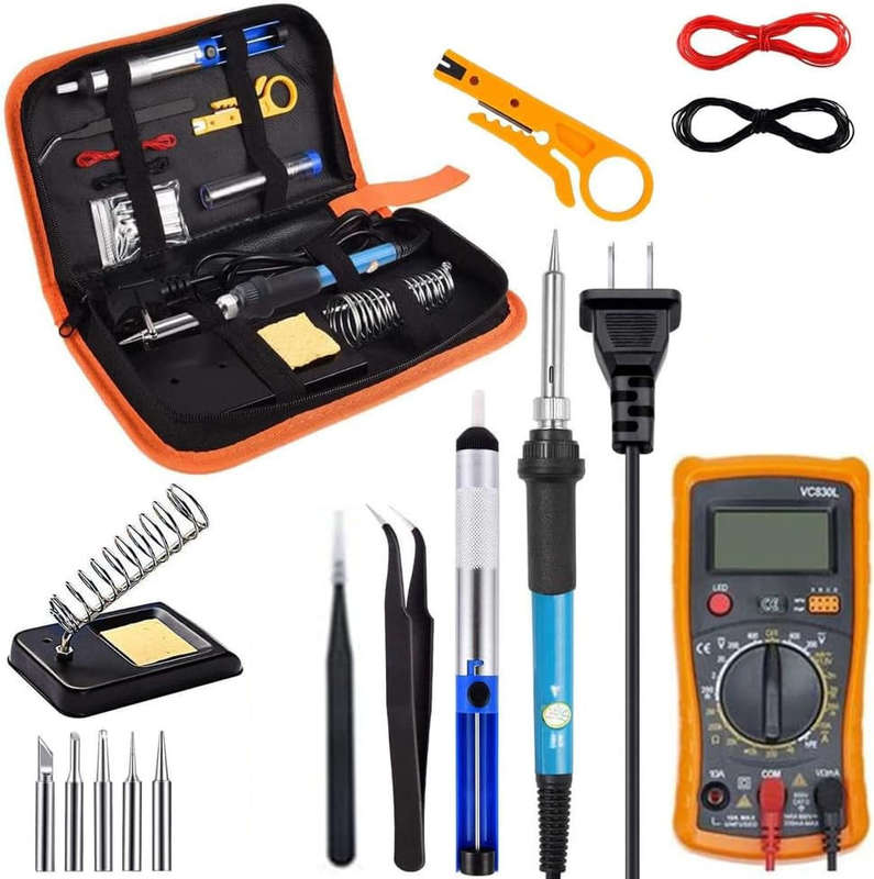 Electric soldering iron kit Desoldering pump Tweezers Multimeter Electrical appliance repair kit