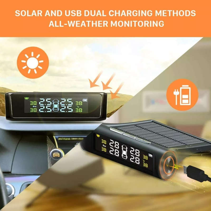 Solar powered tire pressure monitoring system waterproof wireless TPMS with 4 sensors