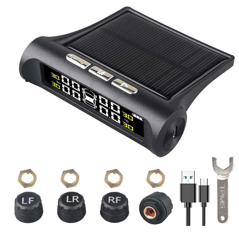 Solar powered tire pressure monitoring system waterproof wireless TPMS with 4 sensors