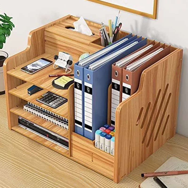 Wooden desk storage rack large capacity DIY office supplies storage box file rack