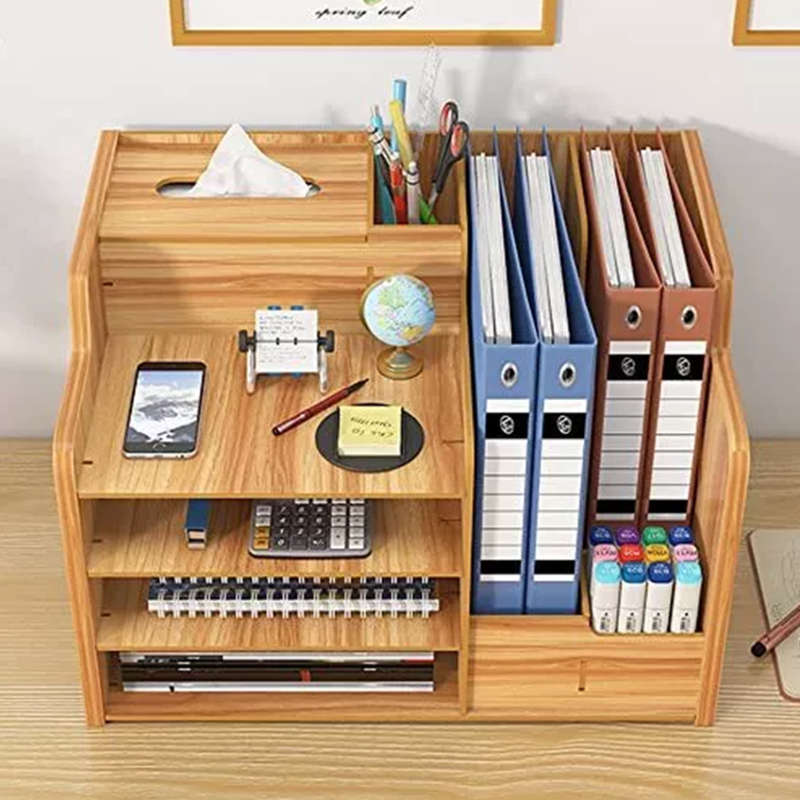 Wooden desk storage rack large capacity DIY office supplies storage box file rack
