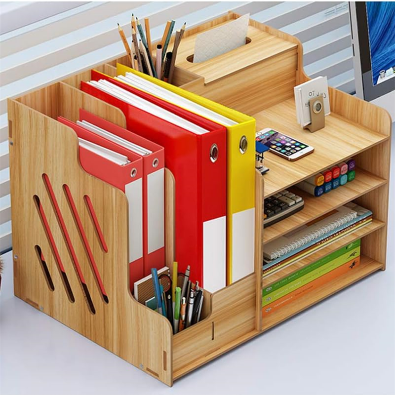 Wooden desk storage rack large capacity DIY office supplies storage box file rack
