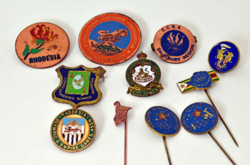 Rare Northern Rhodesia Olympic and Empire Games NOC badge plus selection of Rhodesian pin badges
