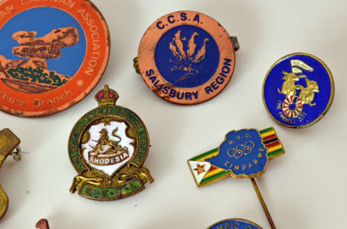 Rare Northern Rhodesia Olympic and Empire Games NOC badge plus selection of Rhodesian pin badges