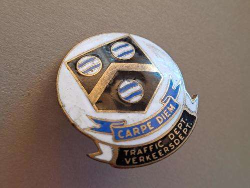 Old Johannesburg Traffic Department (35 mm x 30 mm) badge and two Fire Department pin badges