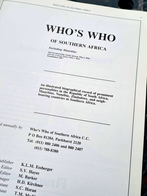 Who`s Who of Southern Africa 1987/88 Hardcover. Large book with 628 pages
