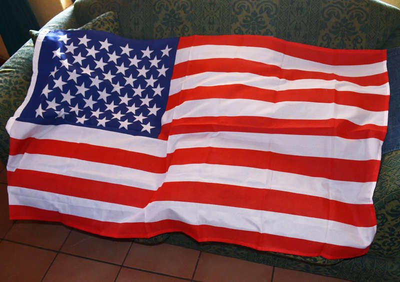 Stars and Stripes flag (Star Spangled Banner) USA and John F. Kennedy for President Campaign badge