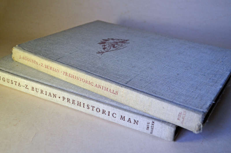 Prehistoric large hardcover rare books: Prehistoric Animals and Prehistoric Man by Josef Augusta.