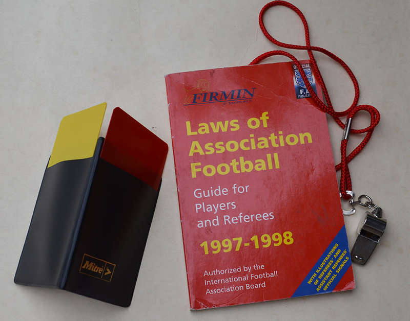 Football  Laws of Association Football, handy book + Whistle + Red/Yellow cards + extra sheets
