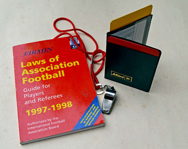 Football  Laws of Association Football, handy book + Whistle + Red/Yellow cards + extra sheets
