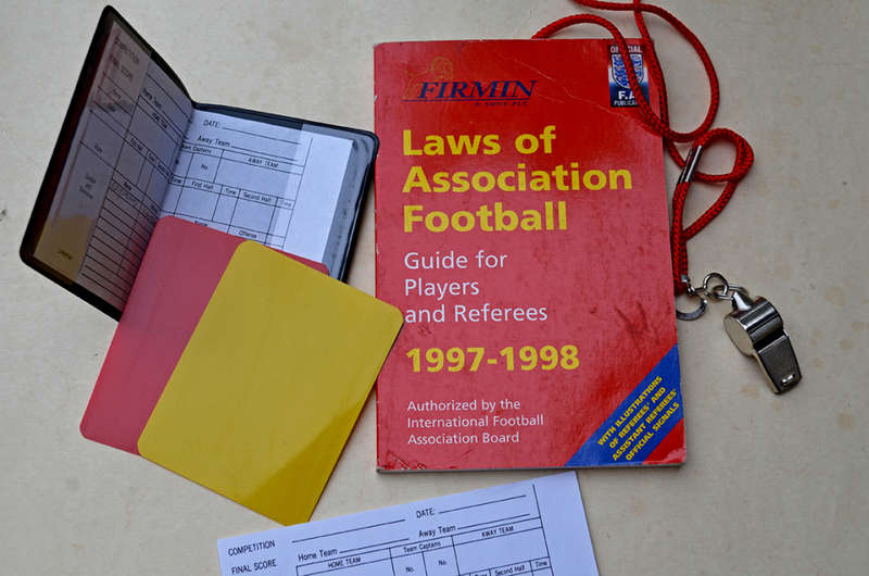 Football  Laws of Association Football, handy book + Whistle + Red/Yellow cards + extra sheets