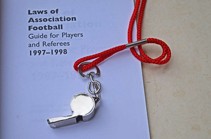 Football  Laws of Association Football, handy book + Whistle + Red/Yellow cards + extra sheets