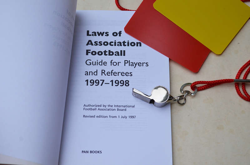 Football  Laws of Association Football, handy book + Whistle + Red/Yellow cards + extra sheets