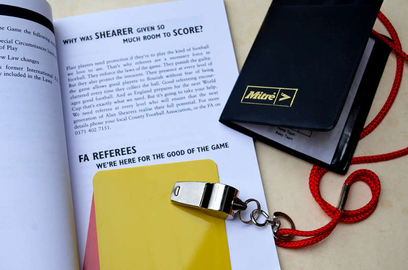 Football  Laws of Association Football, handy book + Whistle + Red/Yellow cards + extra sheets