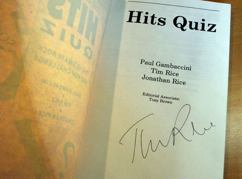 The Guinness Hits Quiz Paperback 232mm x 146mm (1990) Signed by Tim Rice (see photos)