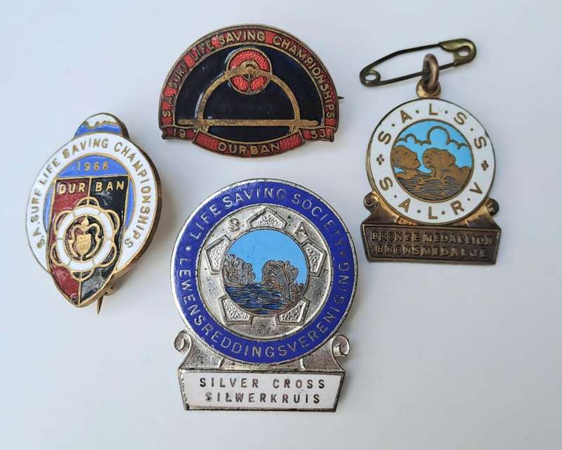 South African Surf Life Saving Championships pin badges 1953/1966 Durban. S.A. Life Saving Society