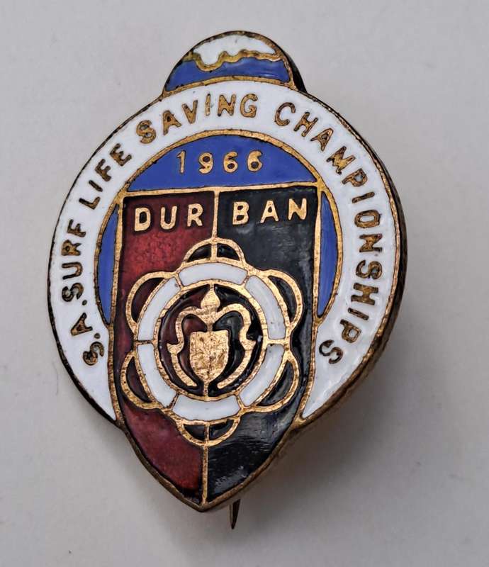 South African Surf Life Saving Championships pin badges 1953/1966 Durban. S.A. Life Saving Society