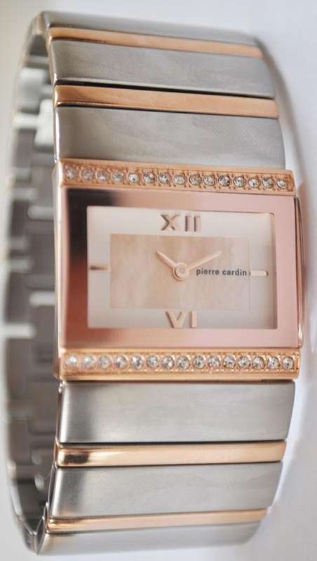 *BRAND NEW* Pierre Cardin Ladies Rectangle Two Tone with Stones P756397 *LADIES WATCH*