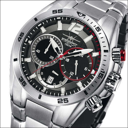 **Firefox Skywolf Stainless Steel Chrono 10ATM and 50mm FACE!!**BOX, TAGS, GUARANTEE*R5299*
