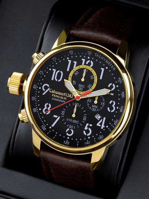 *BRAND NEW 2014 MODEL*RARE WATCH*Calvaneo 1583 Vengalis Shinyblack Gold*
