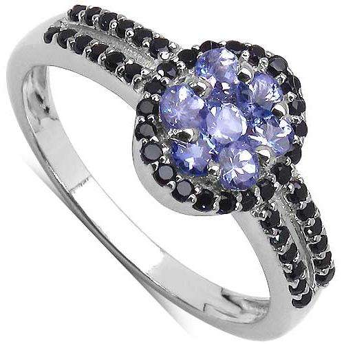 *IN STOCK*Genuine Tanzanite & Black Spinel 0.63CT 925 Sterling Silver Cluster Ring*US SIZE 6 or 8