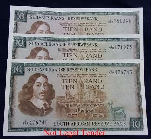 ## Collection of 3 x T.W. de Jongh R10 Notes ** Bid per Note for the LOT ##