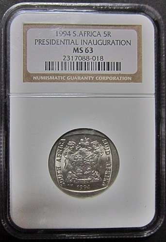 ## NGC Graded 1994 South Africa Inauguration R5 MS 63 ##