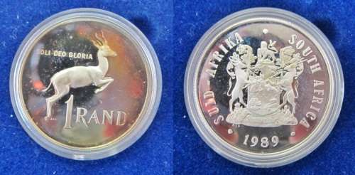 ## Proof 1989 South Africa Silver R1 in SAM Box ##