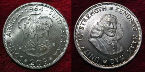 ## Beautiful 1964 South Africa Silver 20 Cent ##