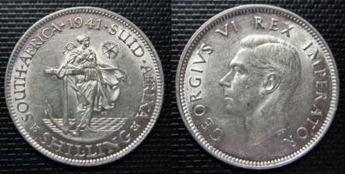 ## Beautiful 1941 South Africa Silver 1 Shilling ##