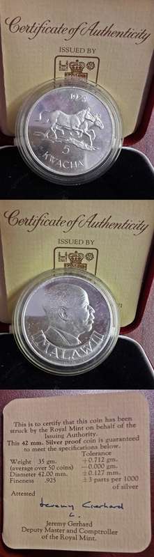 ## Signed COA Proof 1978 Malawi 5 Kwacha COA Signed by Jeremy Gerhard ##