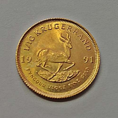 ## 1991 South Africa Gold 1/10th Oz Kruger Rand ##