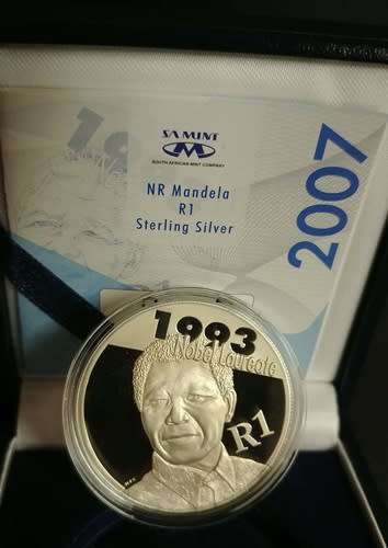 ## Proof 2007 South Africa Silver Protea Nelson Mandela R1 in SAM Box with COA ##