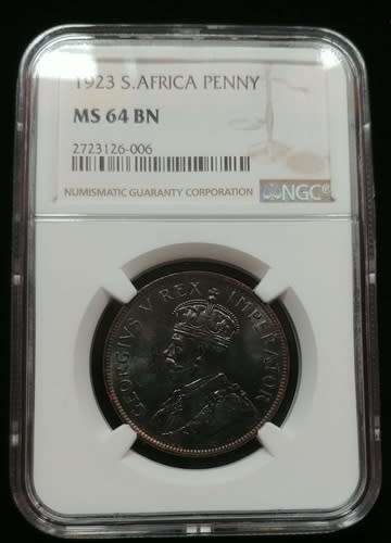 ## NGC Graded 1st Year of Issue 1923 South Africa Penny MS 64 BN ##