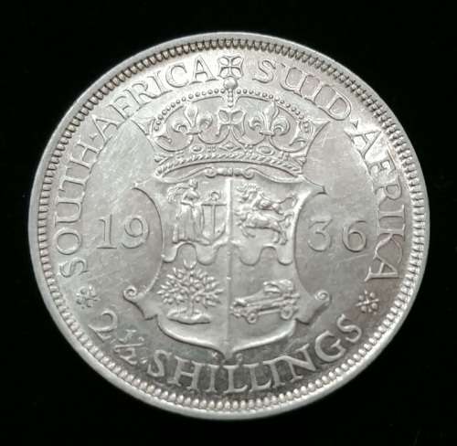 ## Beautiful 1936 South Africa Silver 2 1/2 Shillings ##